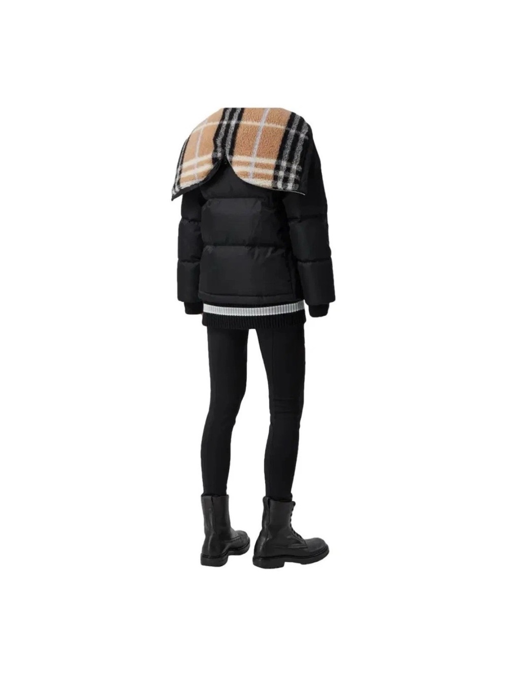 Burberry Seafield Black Puffer Jacket with Tan Plaid Split Hood